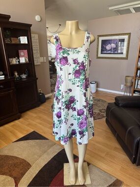 Boutique White Floral Sundress with Purple Roses-size 1X